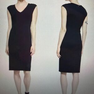 Theory Navy V Neck Ponte Stretch Midi Sheath Dress